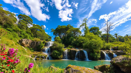 Waterfall in the botanical gardenの写真素材