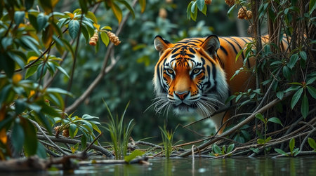 Sumatran tiger in a natural habitat. Wildlife scene from nature.の写真素材