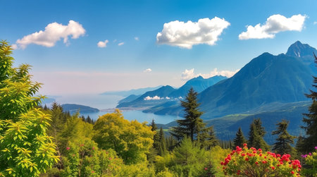Beautiful panoramic view of Lake Maggioreの写真素材