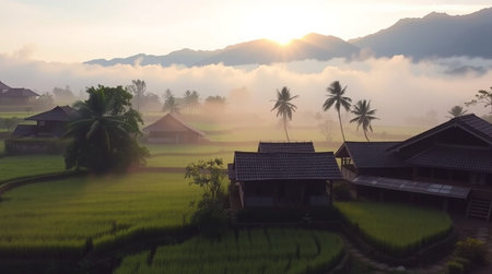 Rice farm in the morning, Bali island, Indonesia.の写真素材