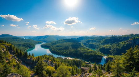 Panoramic view of the mountain lake in the summer, Russiaの写真素材
