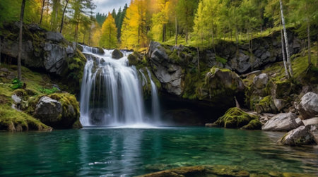 Waterfall in the mountains of Bavaria, Germany. Long exposure.の写真素材
