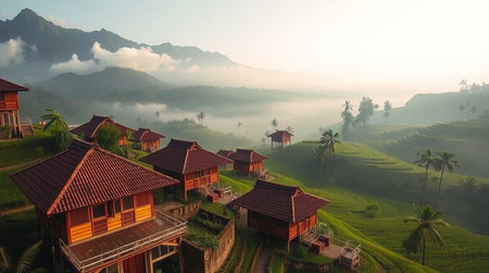 Rice terraces in Bali, Indonesia. 3d renderの写真素材