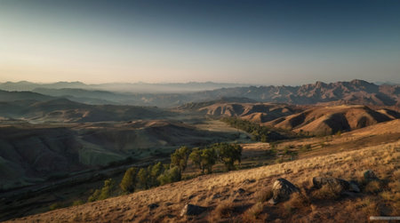 Panoramic view of the mountains in the morning light. Crimea, Ukraineの写真素材
