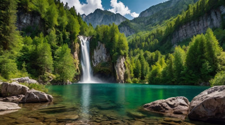 Waterfall in the mountains. Waterfall in the mountains of the Caucasus.の写真素材