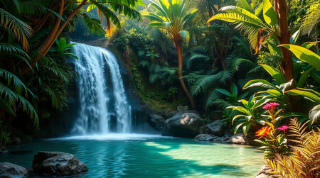 Waterfall in tropical forest. Beautiful nature scene with waterfall in the jungle.の写真素材