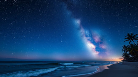 Milky Way in the night sky over the ocean.の写真素材