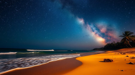 Milky Way over a beach in Sri Lanka. Long exposure.の写真素材