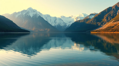 Mountains reflected in the water of Lake Wakatipu, Queenstown, New Zealandの写真素材
