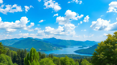 Panoramic view of Lake Bled in Slovenia, Europe.の写真素材