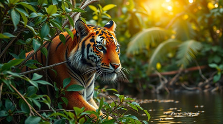 Tiger in natural habitat, nature and wildlife concept.の写真素材