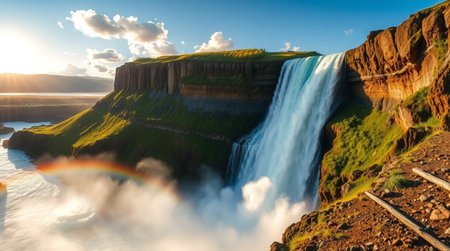 Panoramic view of Seljalandsfoss waterfall, Icelandの写真素材
