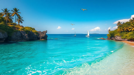 Panorama of Anse Lazio beach, Praslin island, Seychellesの写真素材