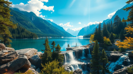 Panoramic view of Lake Louise, Banff National Park, Alberta, Canadaの写真素材