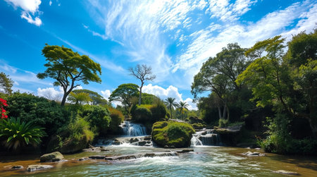 Waterfall in the garden of Parque Nacional, Chiapas, Mexicoの写真素材