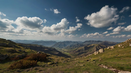 Panoramic view of the mountains and valleys in the Pyreneesの写真素材