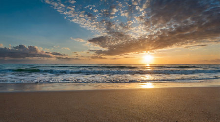 Beautiful sunset on the beach. Seascape at sunset.の写真素材