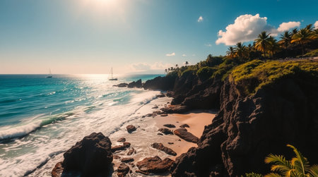 Beautiful seascape. Panoramic view of the beach and the seaの写真素材