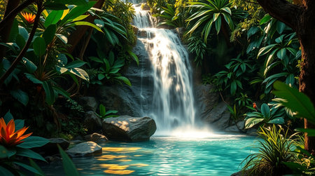 Beautiful waterfall in tropical jungle.の写真素材