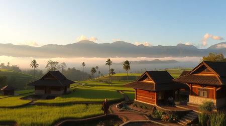Rice terraces in the morning. Bali island, Indonesiaの写真素材