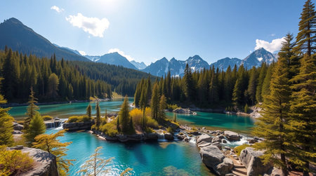 panoramic view of turquoise emerald waterの写真素材