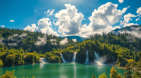Beautiful summer landscape of the Plitvice Lakes National Park in Croatiaの写真素材