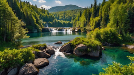 Panoramic view of Plitvice Lakes National Parkの写真素材