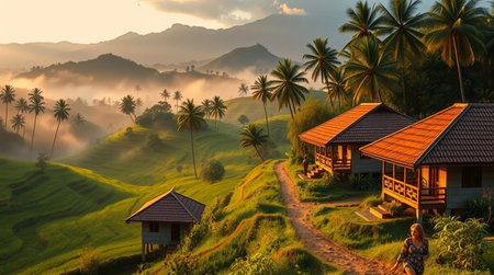 Rice terraces in the morningの写真素材