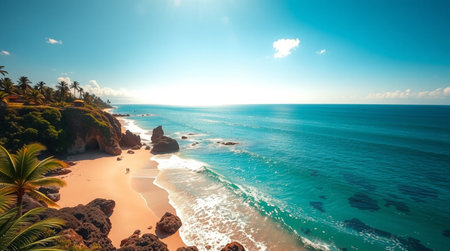 Tropical beach at sunset, Sri Lanka. Panoramic viewの写真素材