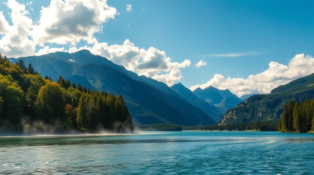 Mountain lake with clear turquoise water and forest on the shore. Altai Republic, Siberia, Russiaの写真素材