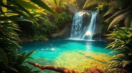 Beautiful waterfall in tropical forest. Waterfall in the jungle.の写真素材