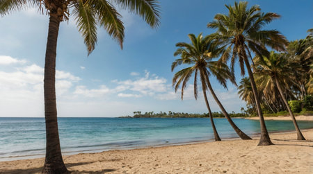 Palm trees on the tropical beach in Sri Lanka. Panoramaの写真素材