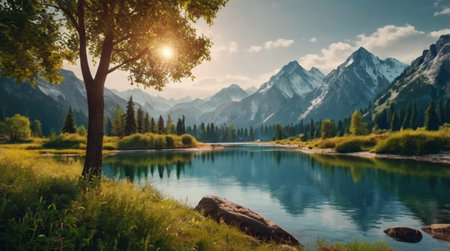Mountain lake in the mountains. Summer landscape with a mountain lake.の写真素材