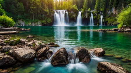 Beautiful waterfall in the Plitvice Lakes National Park, Croatiaの写真素材