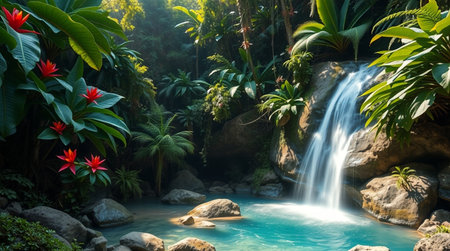 Beautiful waterfall in the tropical forest. Nature background and wallpaper.の写真素材