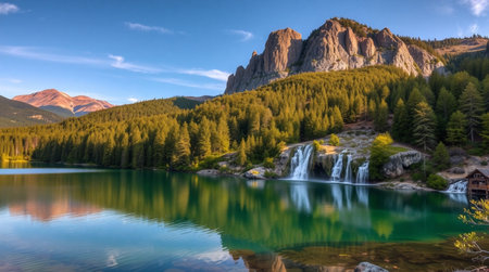 Mountain lake with long exposure.の写真素材