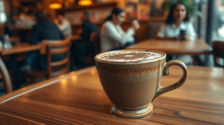 Coffee cup on wooden table in coffee shop, vintage toneの写真素材