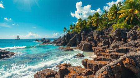 Panoramic view of Seychelles, La Digue islandの写真素材