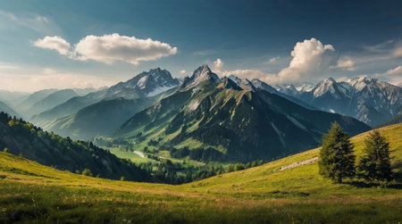 Panoramic view of the mountains in the Alps. Bavaria, Germanyの写真素材