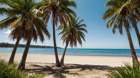 Palm trees on a tropical beach in Sri Lanka. Panoramaの写真素材