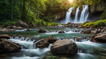 Beautiful waterfall in the forest. Long exposure. Beautiful nature scene.の写真素材