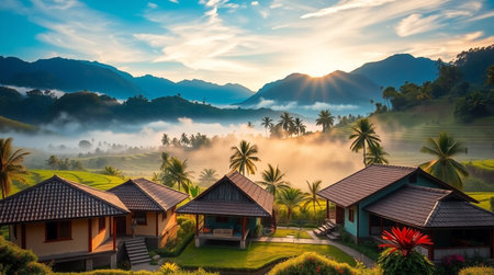 Rice terraces in the morning at Chiang Mai, Thailandの写真素材