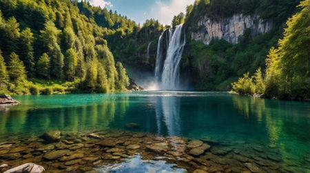Panoramic view of Plitvice Lakes National Park, Croatiaの写真素材
