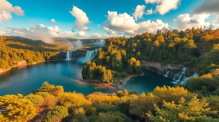 Aerial view of waterfall in Plitvice Lakes National Park, Croatiaの写真素材