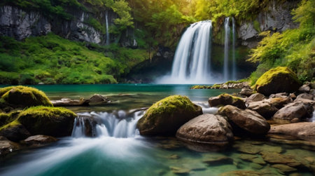 Waterfall in Plitvice Lakes National Park, Croatia. Panoramaの写真素材