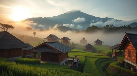 Rice terraces in the morningの写真素材