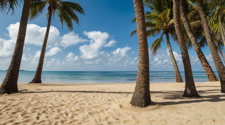 Palm trees on the tropical beach. Seascape with palm trees.の写真素材