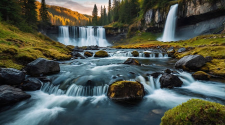 Long exposure of a waterfall in the Carpathian Mountains, Ukraine