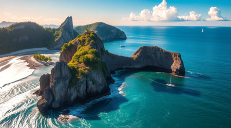 Aerial view of the island in Indonesiaの写真素材