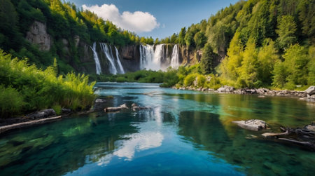 Beautiful waterfall in Plitvice Lakes National Park, Croatia.の写真素材